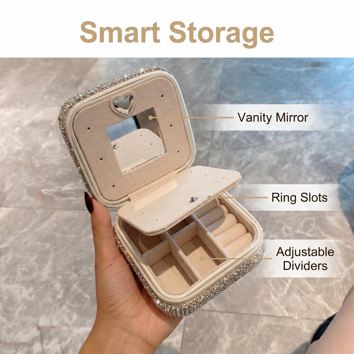 Luxury Bling Rhinestone Jewelry Case| Portable Travel Jewelry Box with Mirror