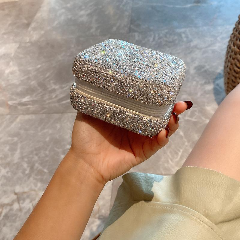 Luxury Bling Rhinestone Jewelry Case| Portable Travel Jewelry Box with Mirror