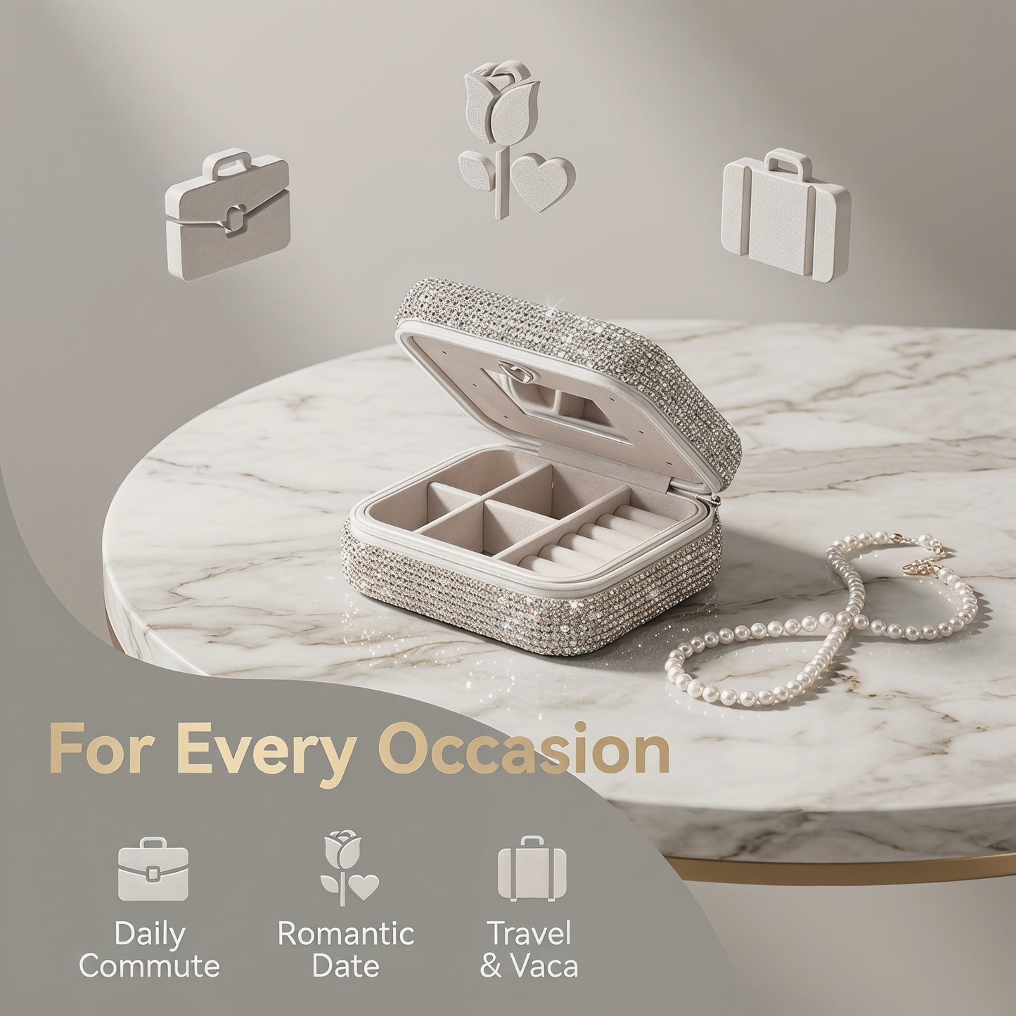 Luxury Bling Rhinestone Jewelry Case| Portable Travel Jewelry Box with Mirror
